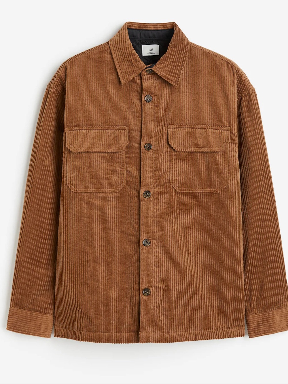 H&M Corduroy Shirt Jacket in Warm Brown
